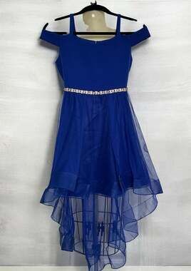 Rare Editions Royal Blue High-Low Cold-Shoulder Dress